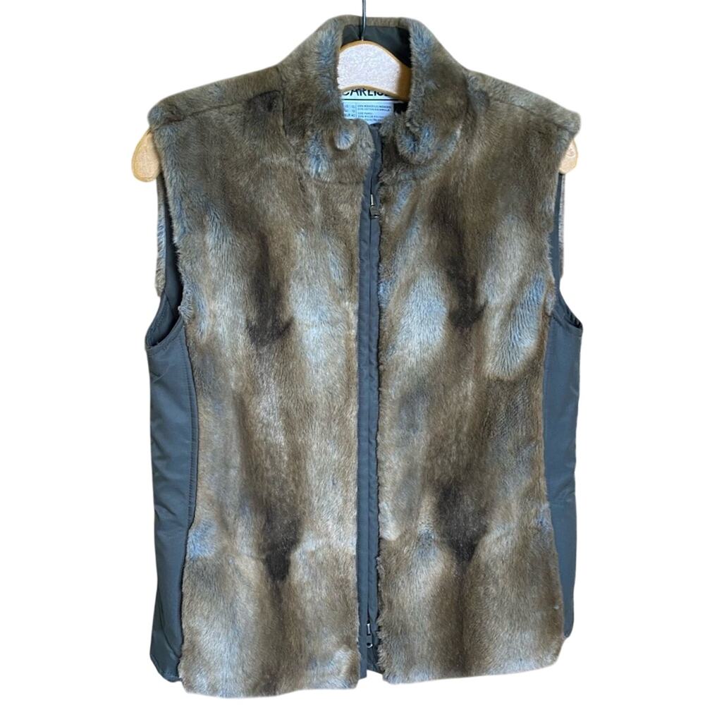 Vintage Carlisle Tan Faux rabbit Fur Vest women’s size 10 full double zip